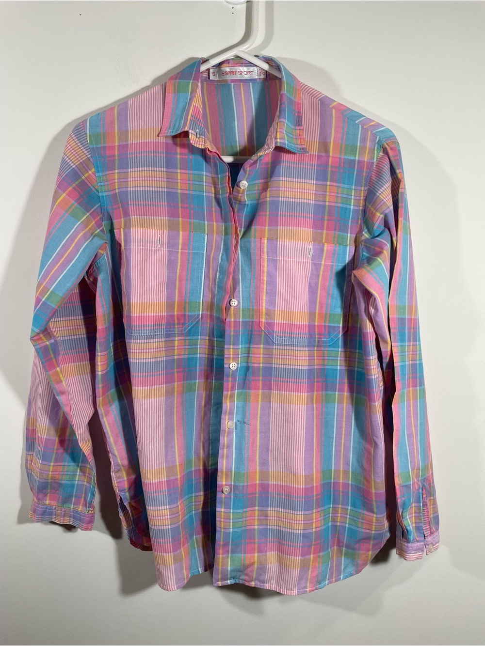 Vintage Esprit button down pastel plaid shirt S